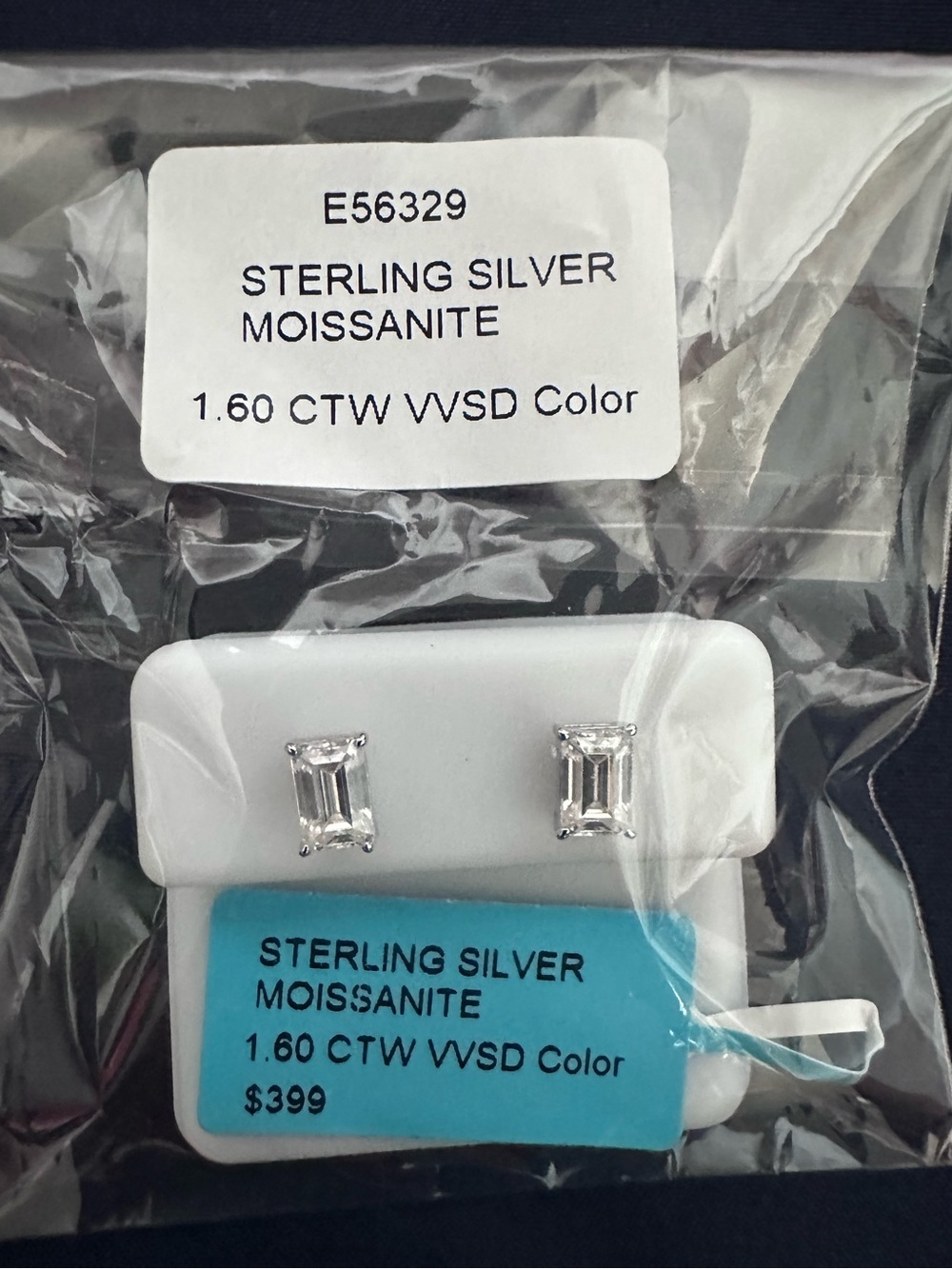 NWT .925 Sterling Silver Moissanite Emerald Cut Stud Earrings 1.60CTW VVS1 D - Picture 2 of 8